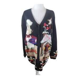 Lord & Taylor Ugly Christmas Knit Sweater Elf, Trees Ginger Man